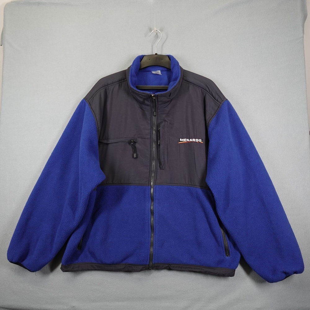 Menards Jacket Mens 3XL Blue Black Full Zip Logo Workwear Outerwear Fleece